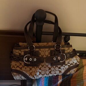 Coach Tan and Dark Brown Signature Shoulder Bag